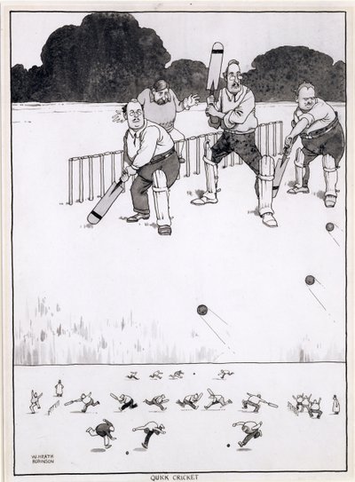 Quick Cricket, a New Method for Giving Both Sides a Chance, an Illustration for The Bystander, May 1927 by William Heath Robinson